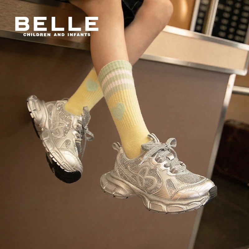 百丽粉彩风半蝶心语新款儿童老爹鞋时尚轻便百搭运动童鞋小炸街主图