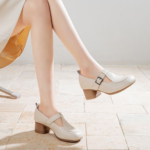 爆款玛丽珍单鞋春夏百搭时尚复古风高跟鞋软底粗跟真皮女鞋25208主图