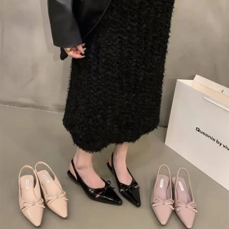 时尚坡跟包头尖头低跟通勤凉鞋小众设计阔腿裤必备鞋百搭玛丽珍鞋