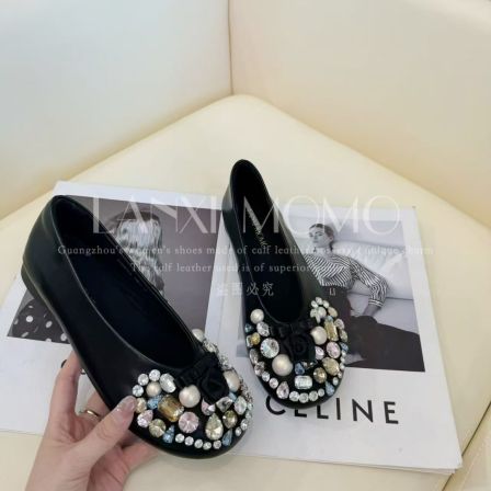 【LANXI  MOMO】气质休闲百搭女士软底圆头带钻浅口小单鞋25DX469LX