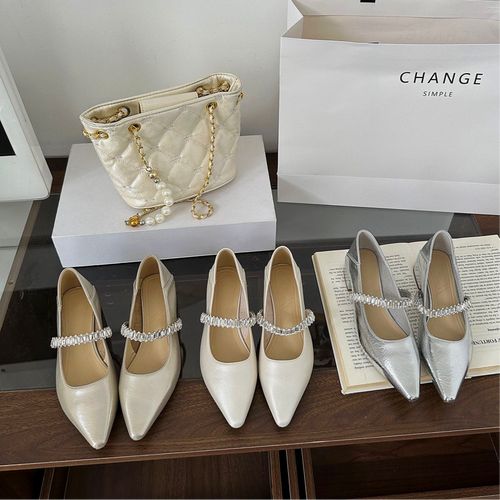 2026春夏新款粗跟单鞋浅口百搭一字带仙女风气质显瘦尖头玛丽珍鞋主图