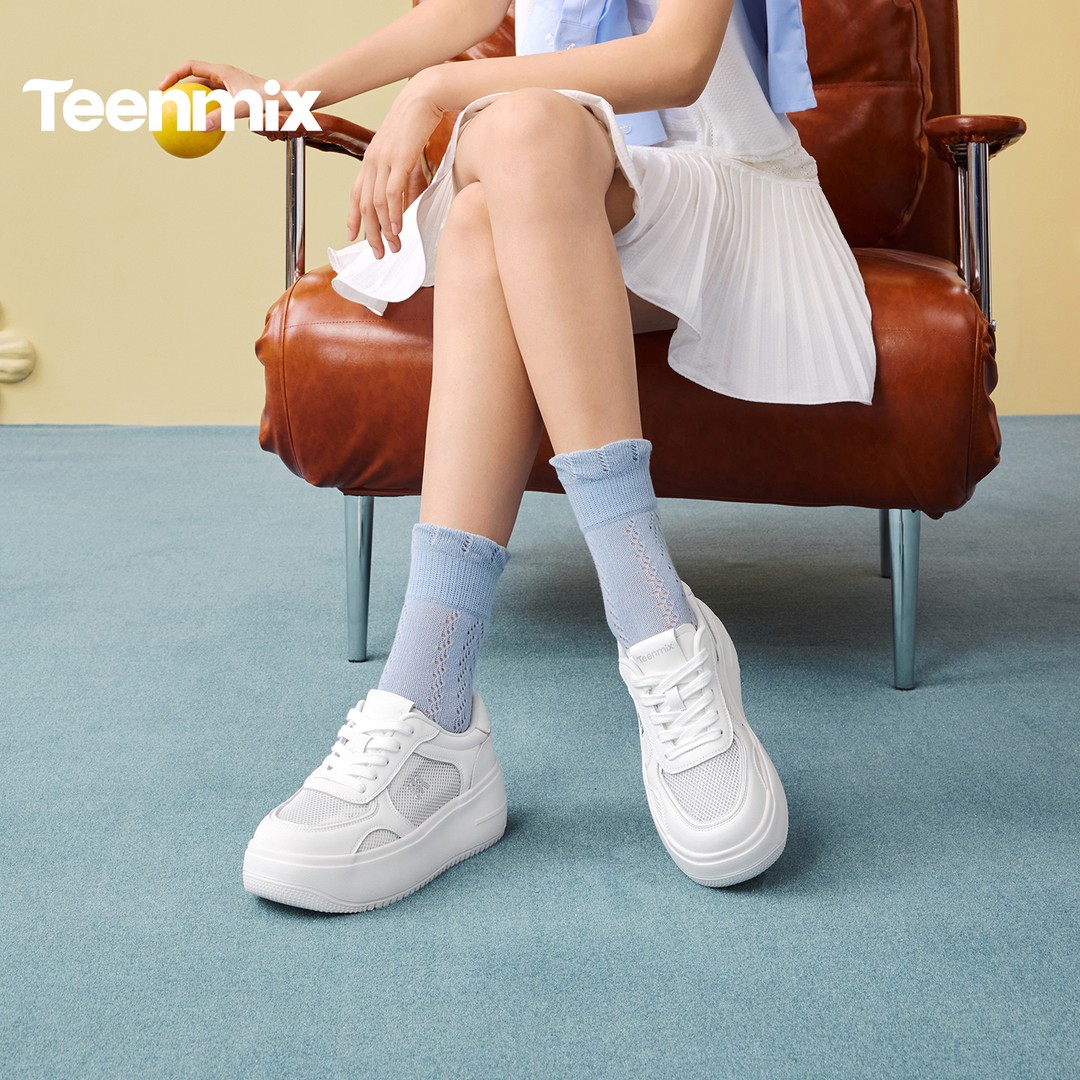 【白月光】天美意26春夏新款休闲厚底增高系带小白鞋女板鞋BM452BM6主图