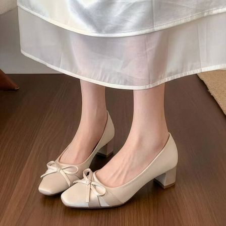 【FOXER】小香风粗跟玛丽珍单鞋女春季气质浅口百搭高跟鞋