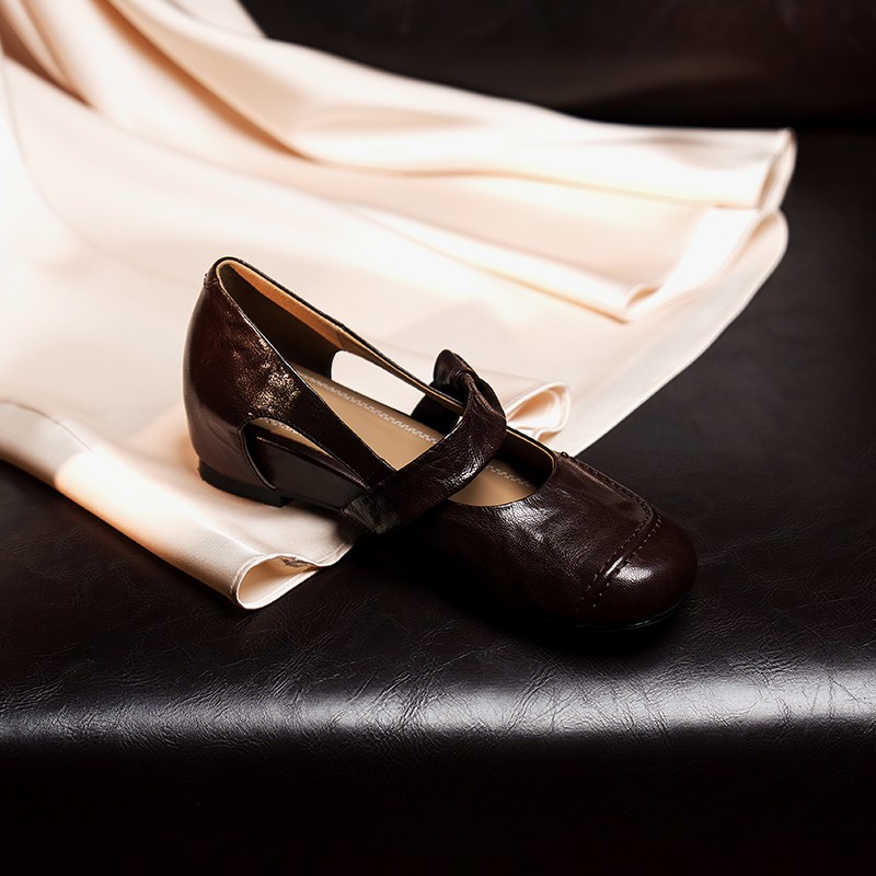 【牛皮仙】2026春夏季新款真皮包头凉鞋女内增高中空小皮鞋圆头百搭主图