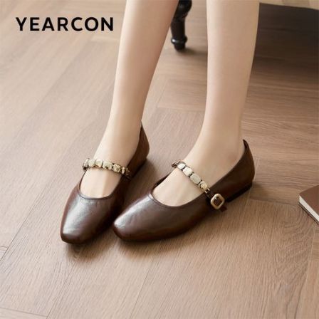意尔康2026春季新款女鞋浅口单鞋女士羊皮革外穿百搭休闲玛丽珍鞋