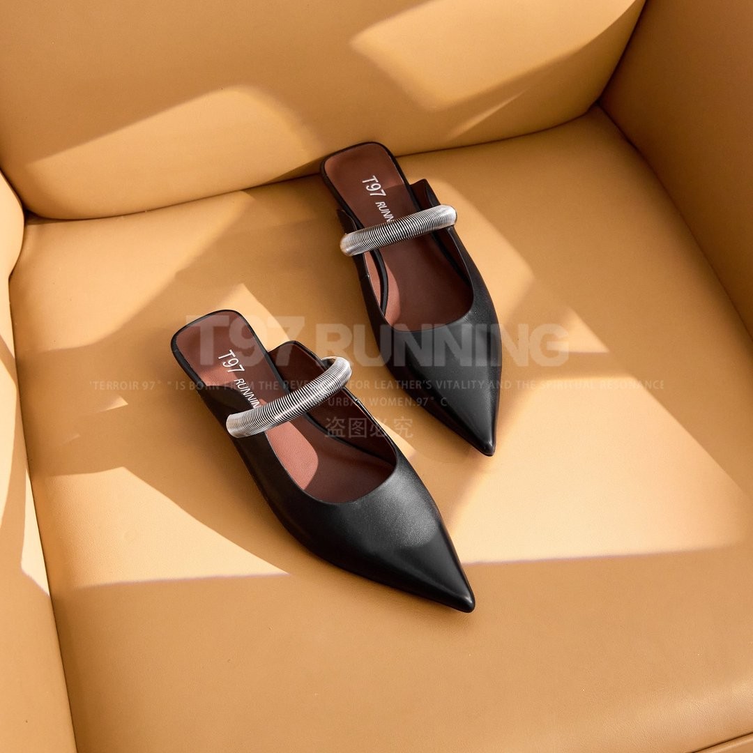 夏季新款法式气质包头尖头坡跟半拖穆勒女鞋外穿 G3721主图