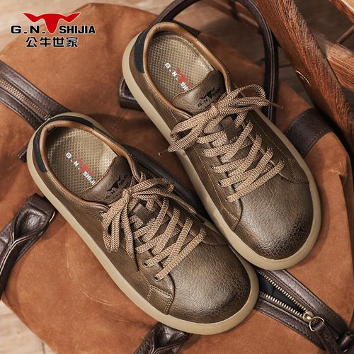 公牛世家男鞋春秋款厚底工装休闲板鞋男低帮马丁靴时尚英伦风皮鞋主图