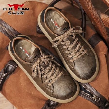 公牛世家男鞋春秋款厚底工装休闲板鞋男低帮马丁靴时尚英伦风皮鞋