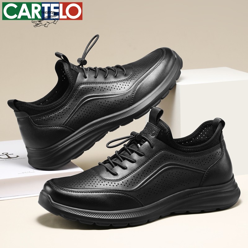 男士真皮牛皮休闲皮鞋透气镂空软底男鞋时尚轻便商务鞋主图