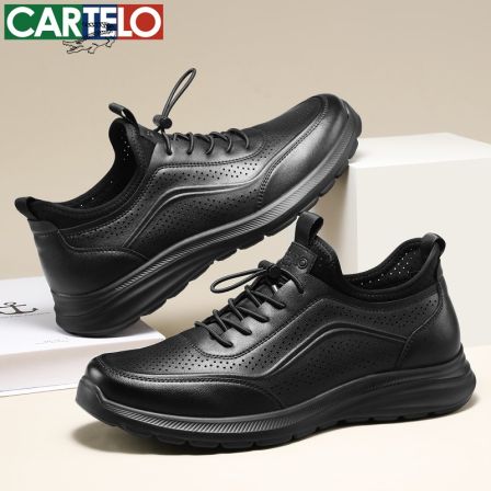 男士真皮牛皮休闲皮鞋透气镂空软底男鞋时尚轻便商务鞋