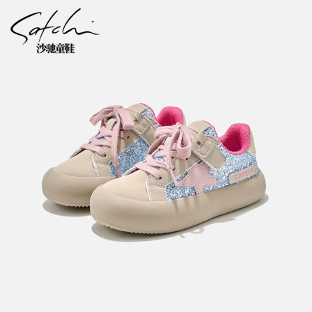 沙驰童鞋女童板鞋2026新款软底时尚儿童星星运动鞋