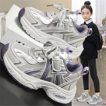女童魔术贴运动鞋2026新款儿童软底跑步鞋学生大童厚底老爹鞋女孩
