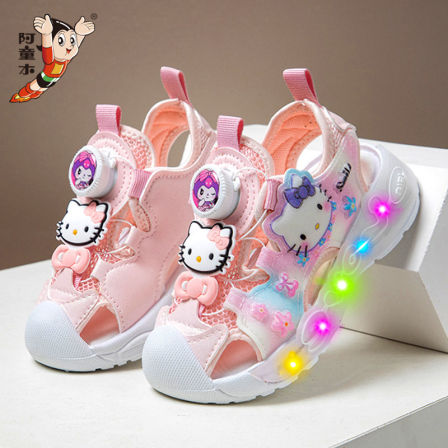 阿童木女童凉鞋亮灯儿童公主鞋2026新款夏季女孩宝宝沙滩凉拖防滑