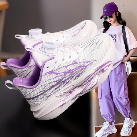 李宇新女童跑步鞋2026新款儿童运动鞋中大童学生网面透气白色跑鞋