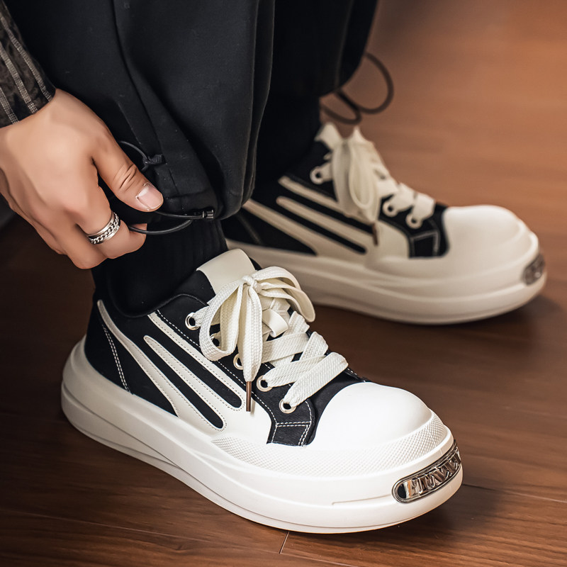 休闲男鞋夏季透气帆布鞋开口笑大头德比潮鞋2026新款增高运动板鞋主图