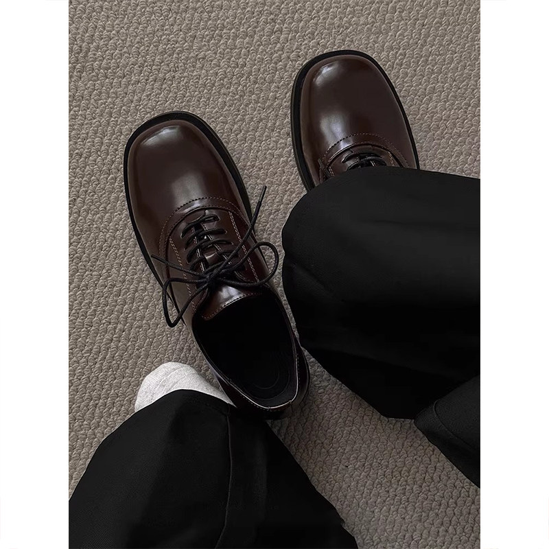 cleanfit老钱风高级棕色德比鞋男款休闲厚底增高商务通勤方头皮鞋主图