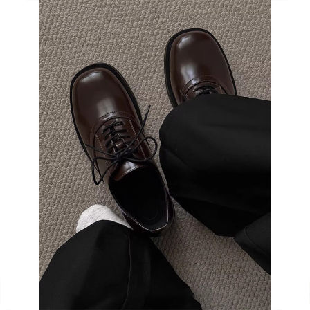 cleanfit老钱风高级棕色德比鞋男款休闲厚底增高商务通勤方头皮鞋