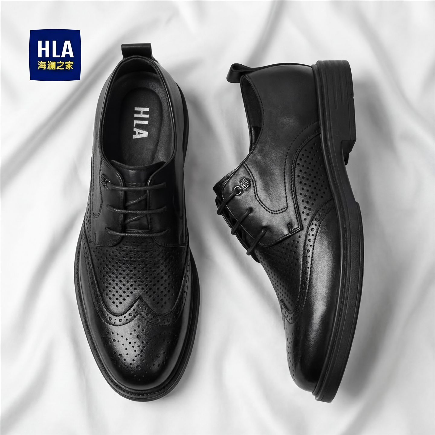 海澜之家男鞋夏季透气防臭镂空网眼休闲真皮鞋真皮正装商务爸爸鞋主图