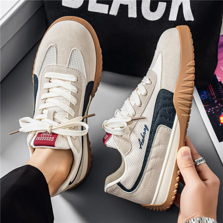 德训男鞋夏季透气潮牌复古百搭休闲板鞋青少年轻便运动软底阿甘鞋