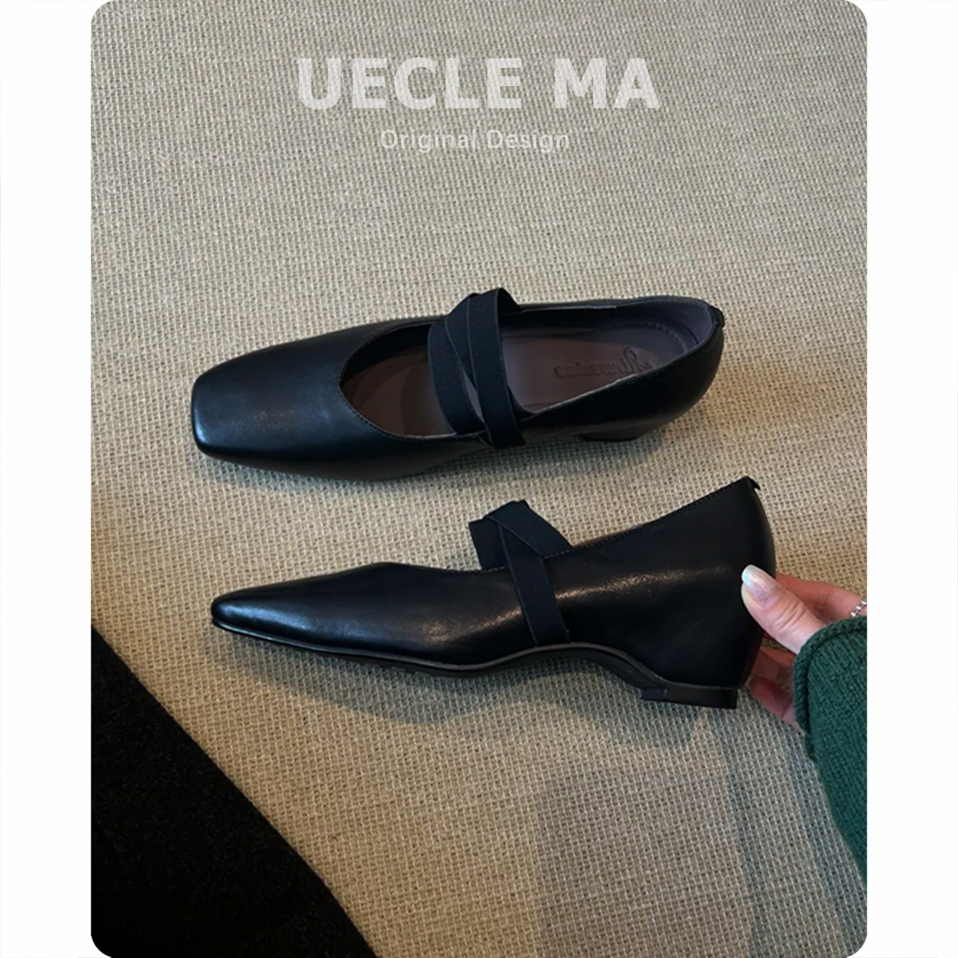 羊皮版~内增高法式单鞋女春秋新款中跟黑色鞋复古交叉带玛丽珍鞋主图