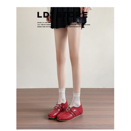 真皮~内增高复古红色运动玛丽珍鞋女2026春夏休闲单鞋芭蕾德训鞋