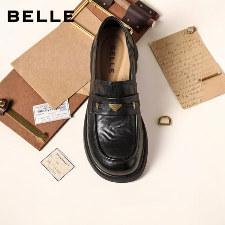 【胡可推荐】百丽元宝乐福鞋女新款厚底增高时尚复古英伦风小皮鞋