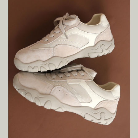 舒适百搭户外休闲拼色真皮厚底增高休闲鞋德训鞋