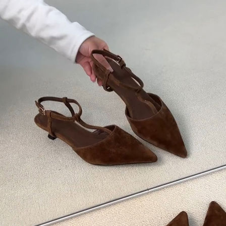 羊皮版~复古时尚小众高级感包头凉鞋女名媛风百搭配裙子通勤凉鞋