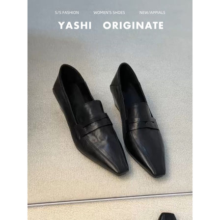 羊皮版~显瘦通勤百搭小皮鞋女2026法式方头一脚蹬乐福鞋气质单鞋