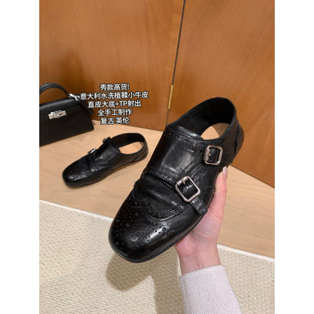 大叮自制限量秀款高货！意大利植鞣小牛皮全手工皮鞋复古平底单鞋