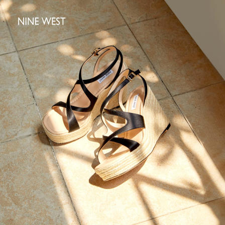 Nine West/玖熙坡跟凉鞋女交叉绑带防水台增高沙滩鞋夏季露趾女鞋