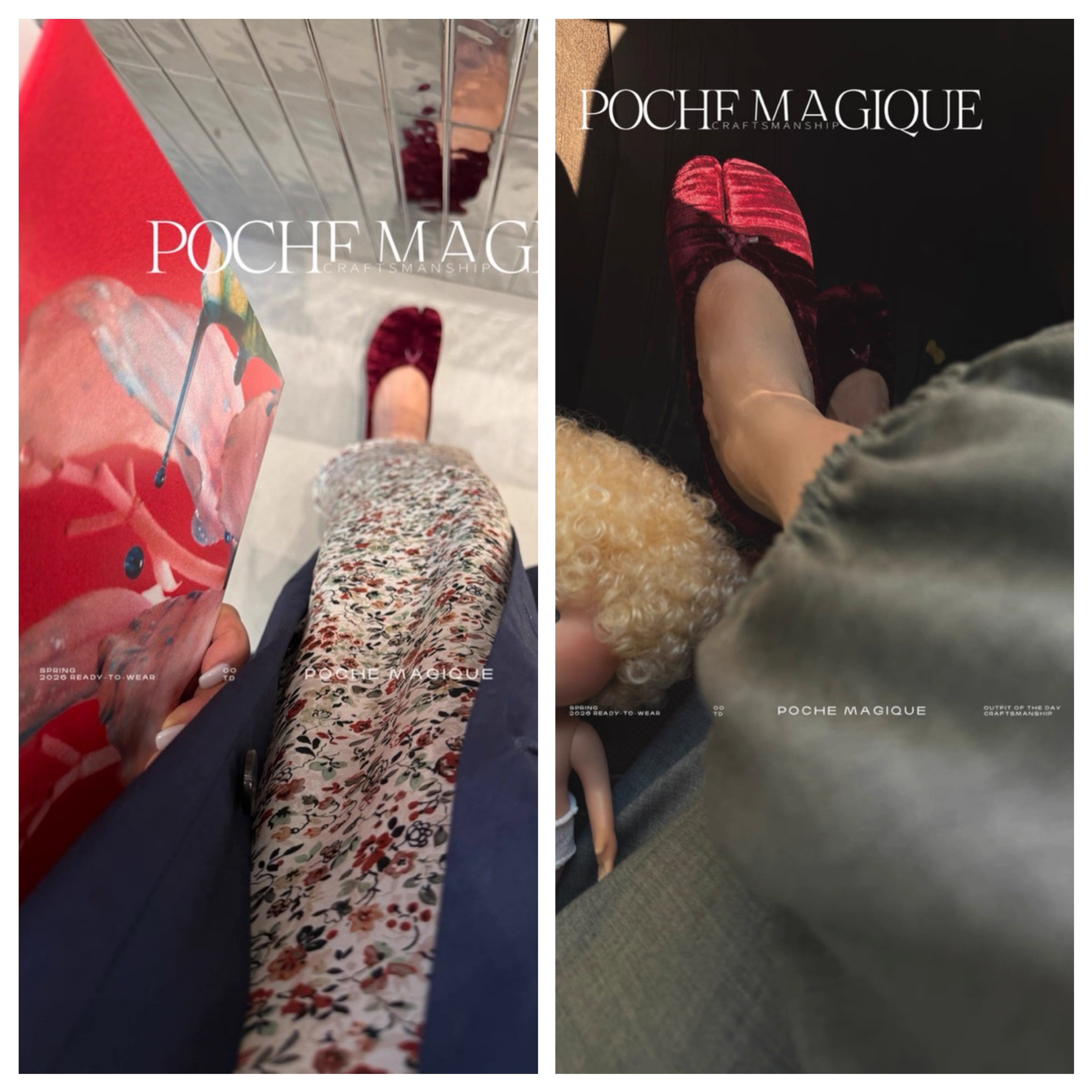 POCHE MAGIQUE 3/20 意大利原胚真皮大底高支丝绒中跟分趾鞋主图