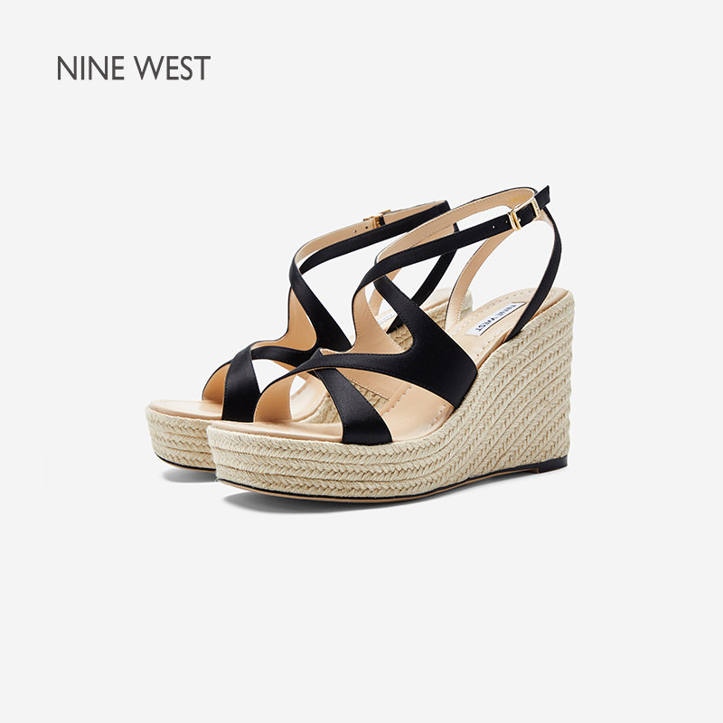Nine West/玖熙厚底坡跟凉鞋女交叉绑带防水台增高沙滩鞋编织凉鞋主图