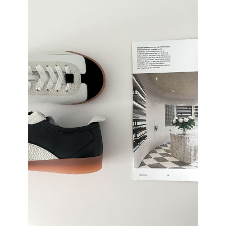 鱼买买 熊猫德训~女时髦复古百搭撞色小牛皮休闲鞋