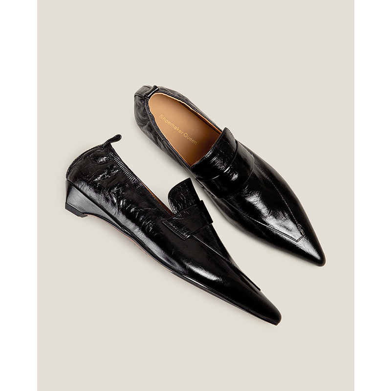 【鞋匠女王×原创设计】气质尖头粗跟真皮乐福鞋小皮鞋复古单鞋主图