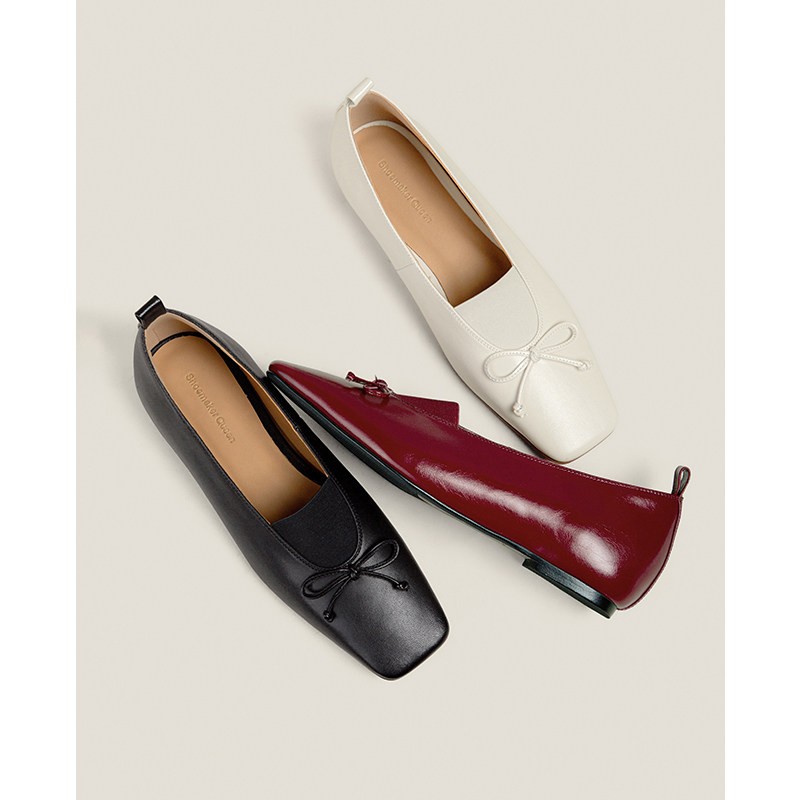 【鞋匠女王×原创设计】蝴蝶结芭蕾舞女鞋红色法式浅口平底单鞋子主图