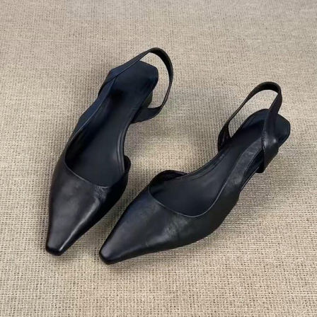 羊皮版~日常通勤粗跟百搭不累脚包头凉鞋女小众设计感气质高跟鞋