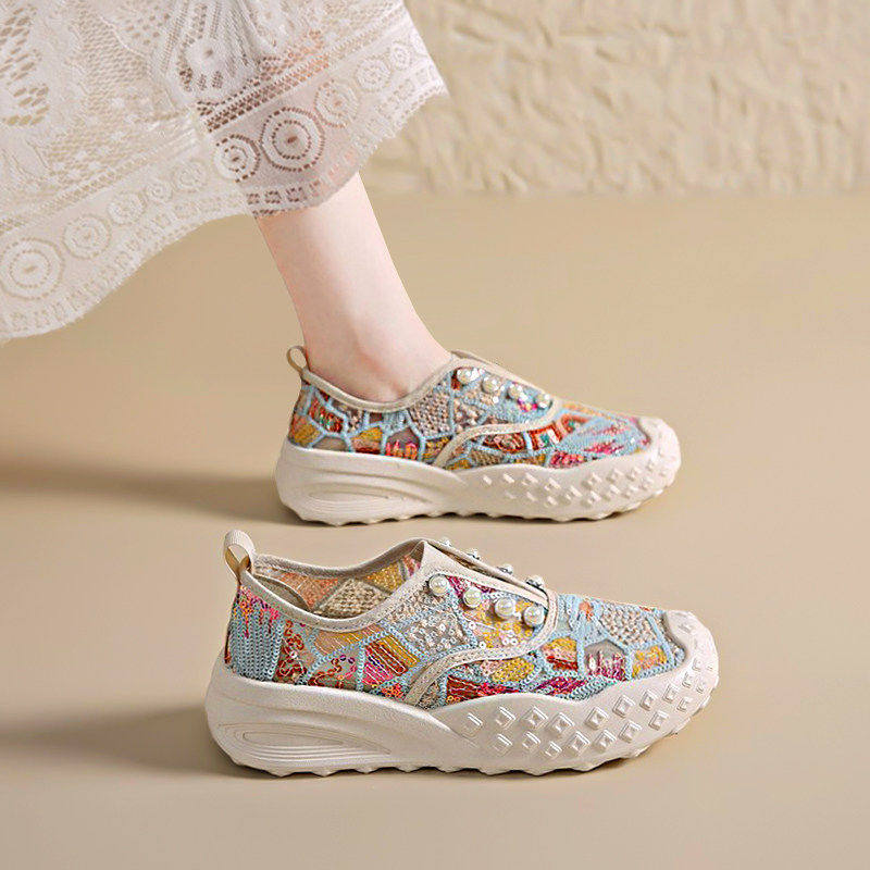 老北京布鞋女2026新款夏季薄款网鞋透气孕妇一脚蹬妈妈帆布渔夫鞋主图