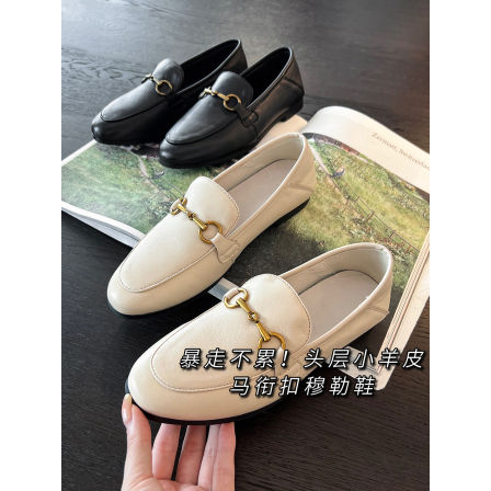 气质小单鞋~头层羊皮真皮女鞋马衔扣平底穆勒鞋休闲通勤乐福皮鞋