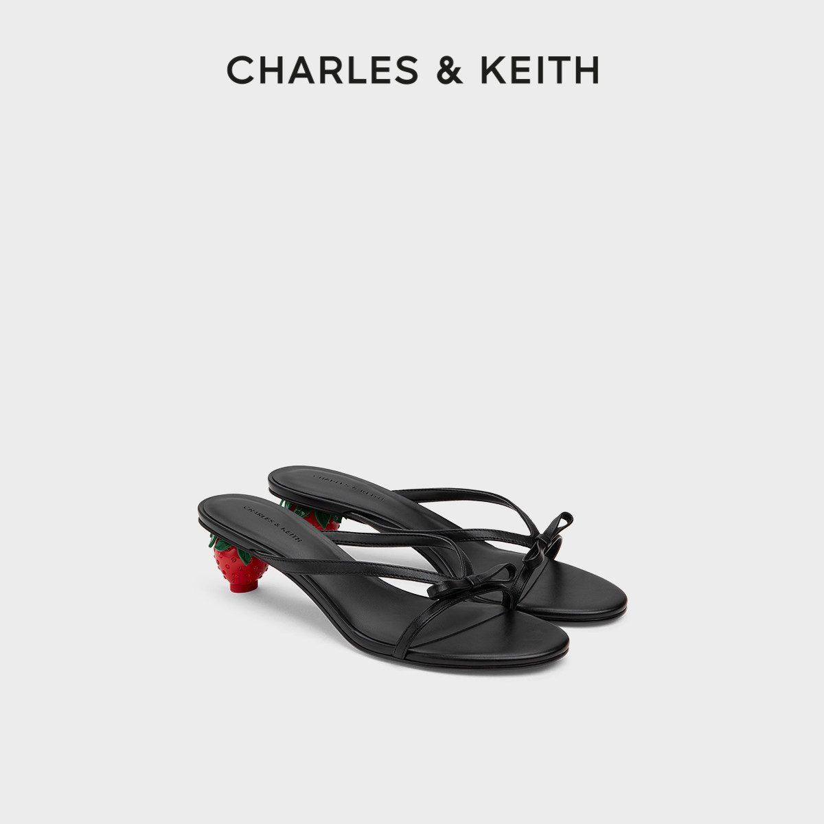 CHARLES＆KEITH26夏新款CK1-60280504草莓鞋跟蝴蝶结细条带凉拖鞋主图