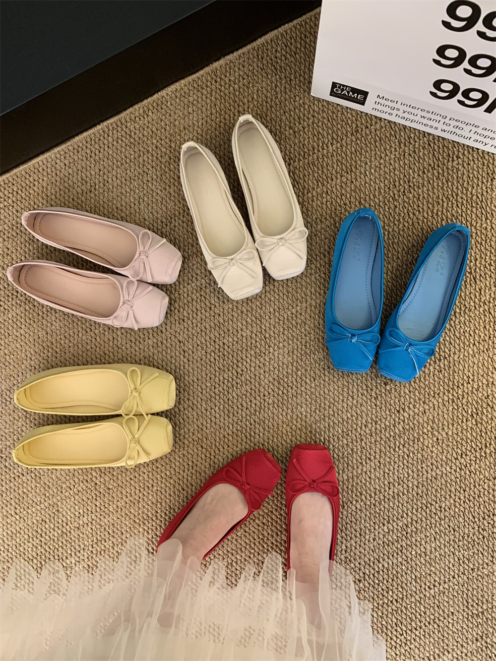 内增高！春季晚风女鞋蝴蝶结浅口方头鞋芭蕾舞鞋软底鞋配裙子主图