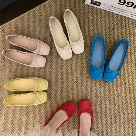 内增高！春季晚风女鞋蝴蝶结浅口方头鞋芭蕾舞鞋软底鞋配裙子