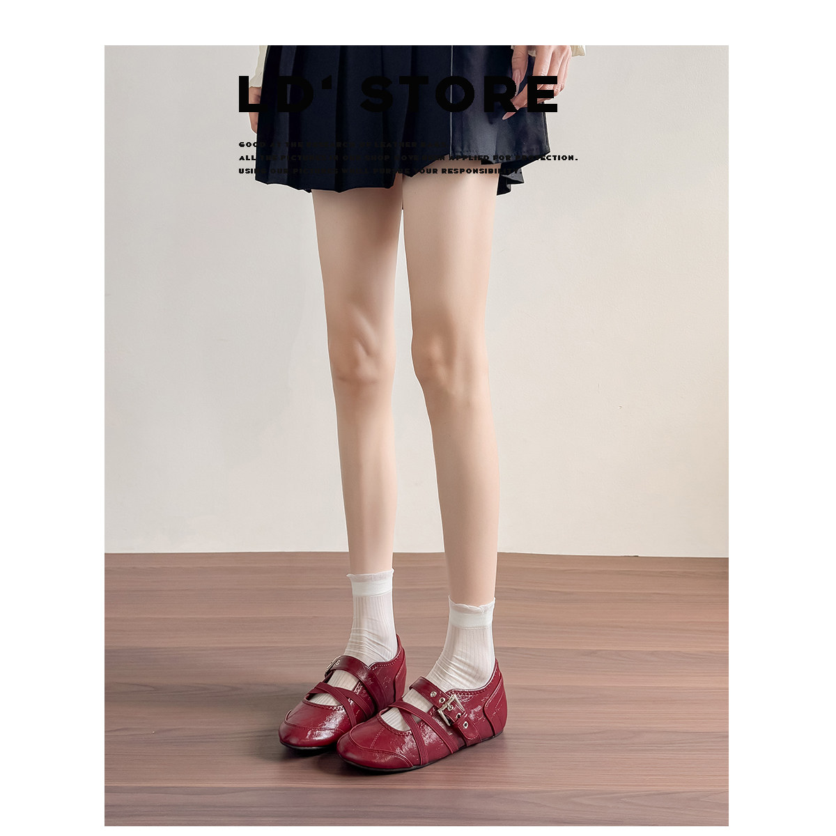 真皮~复古红色内增高单鞋女春夏法式芭蕾德训鞋休闲运动玛丽珍鞋主图
