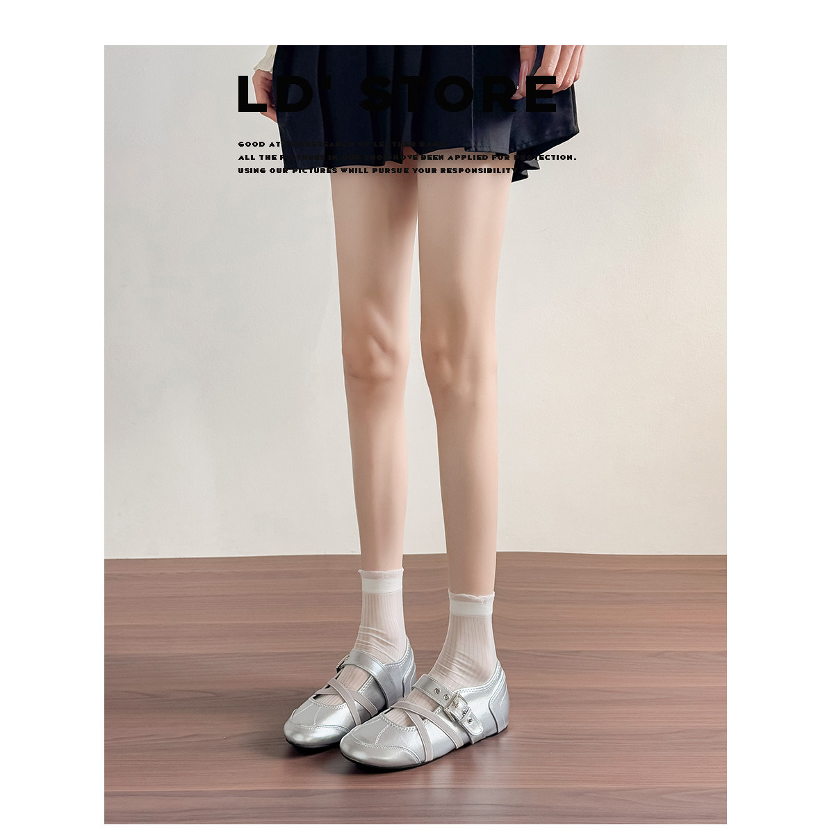 真皮~银色玛丽珍运动鞋女2026新款法式休闲芭蕾德训鞋内增高单鞋主图