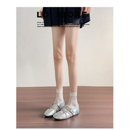 真皮~银色玛丽珍运动鞋女2026新款法式休闲芭蕾德训鞋内增高单鞋