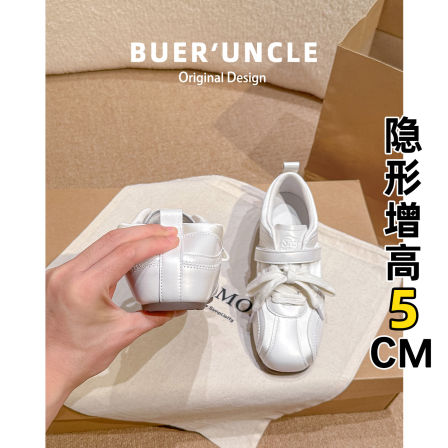 真皮~内增高芭蕾德训鞋女2026新款系带魔术贴运动休闲厚底阿甘鞋