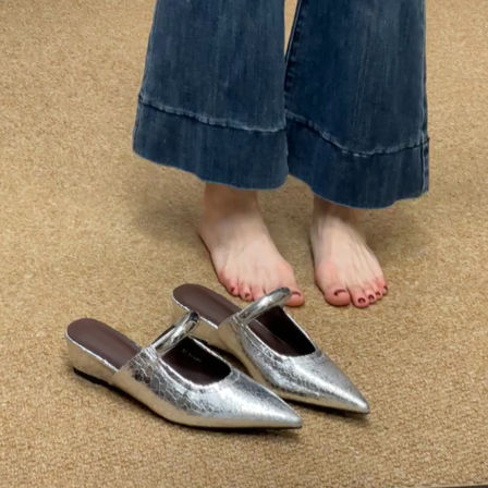 羊皮版~休闲简约时尚百搭不累脚坡跟凉拖鞋女法式复古包头半拖鞋