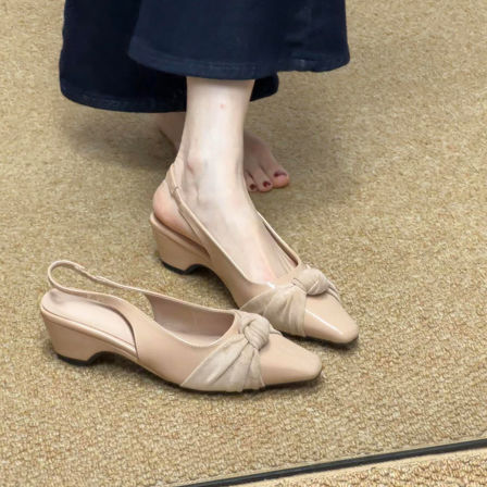 羊皮版~晚晚风甜美温柔包头凉鞋女百搭配裙子时尚不累脚后空单鞋