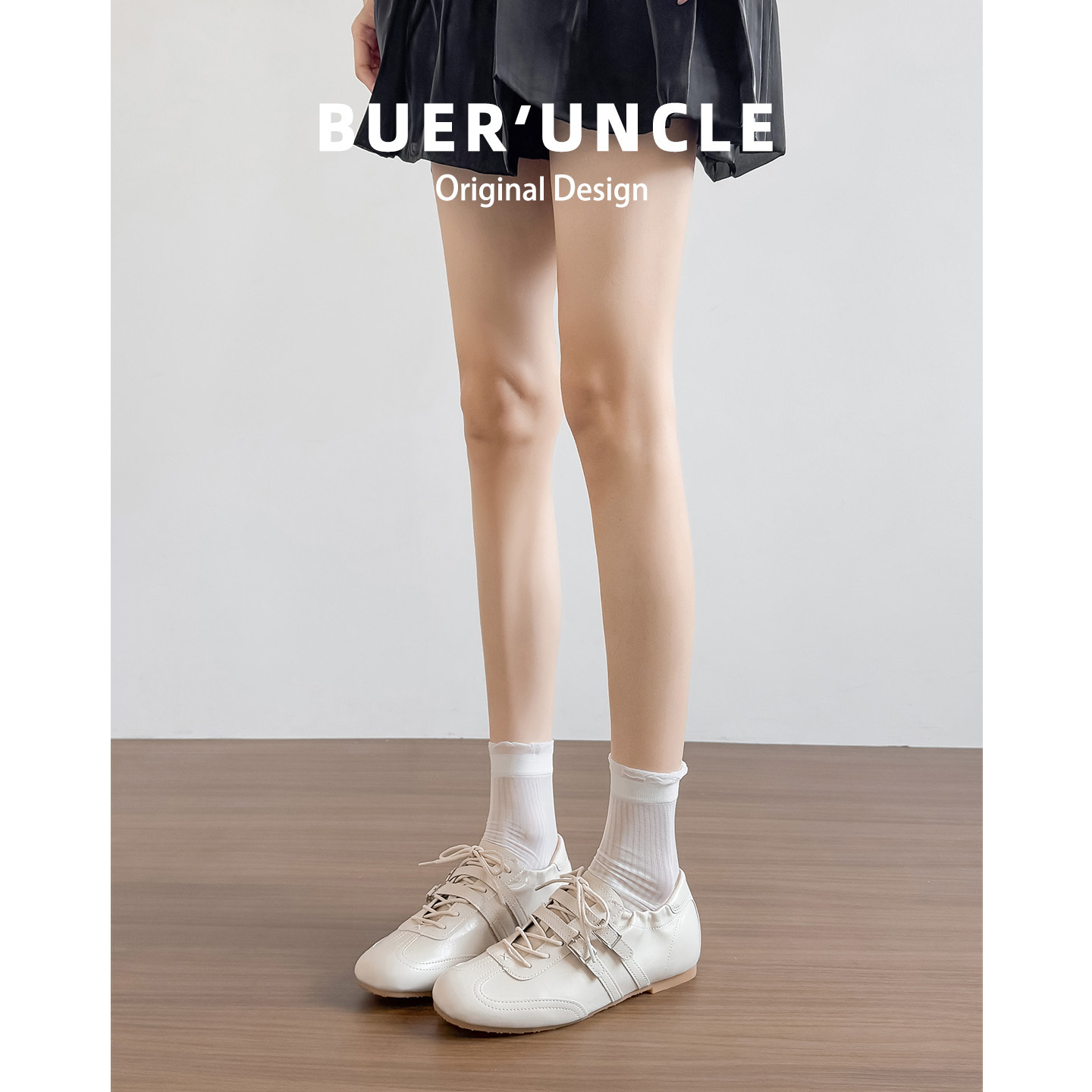 真皮~内增高德训鞋女2026新款系带休闲运动厚底复古芭蕾阿甘鞋主图