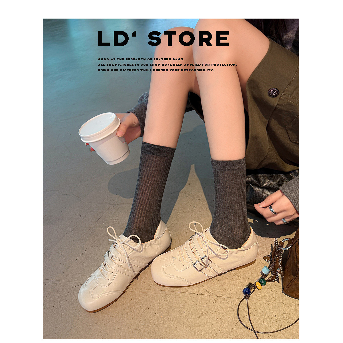 5cm内增高~真皮方头系带休闲运动玛丽珍鞋女春复古阿甘芭蕾德训鞋主图